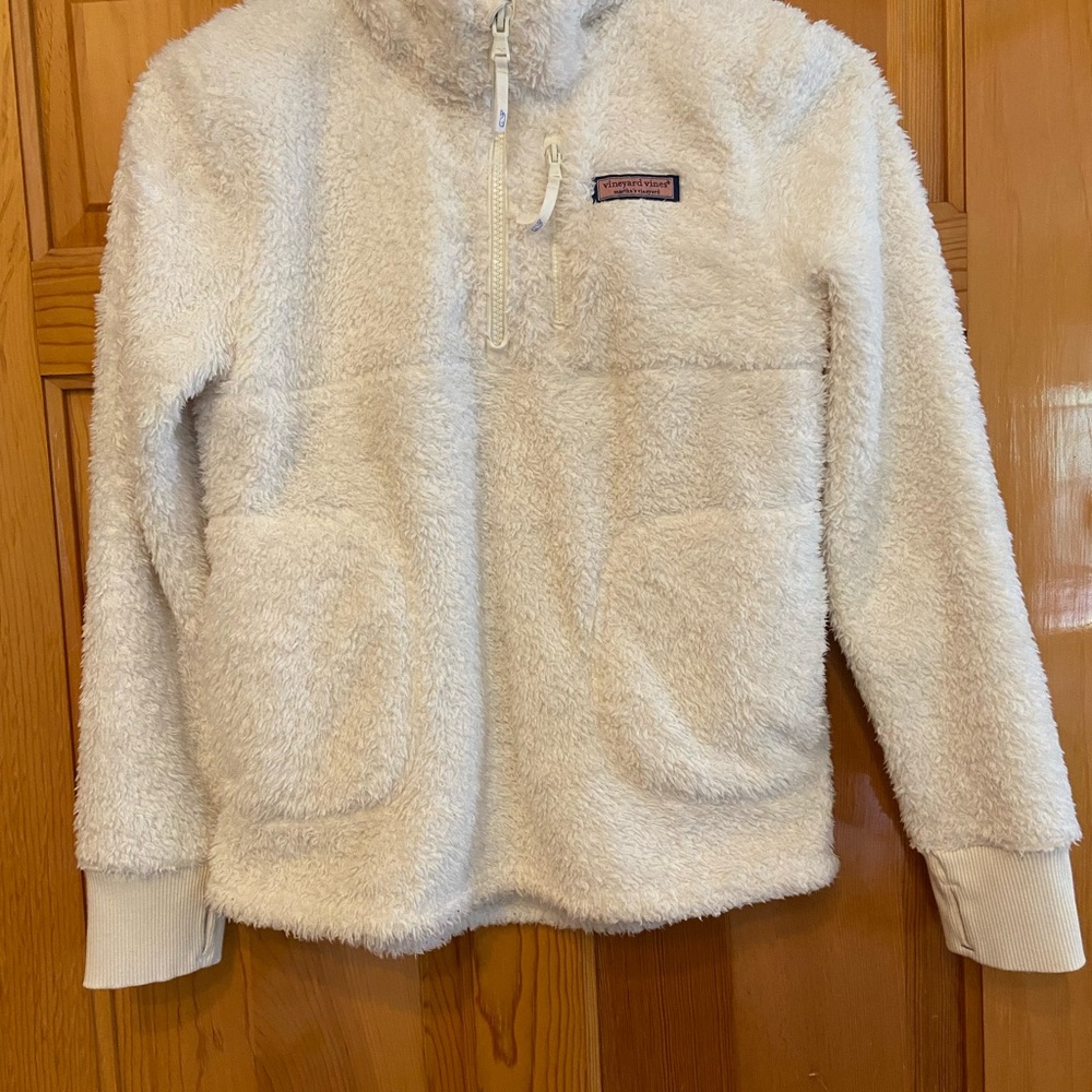 Vineyard Vines White Sherpa Jacket with Quarter-Zip